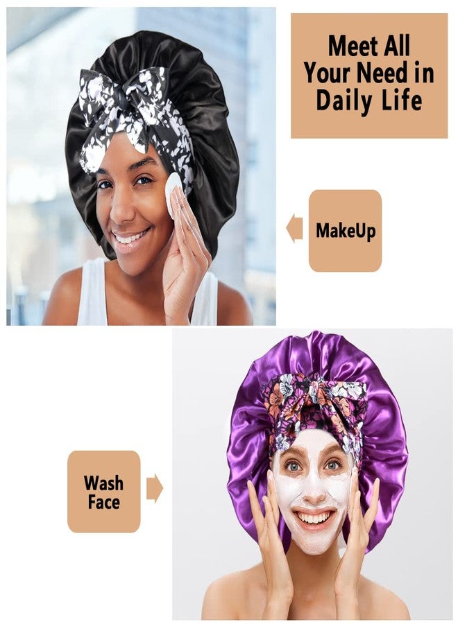Heniho 2pcs Large Silky Bonnets with tie Band Braid Bonnet, Satin Bonnet for Sleeping Curly Hair, E - Image 5